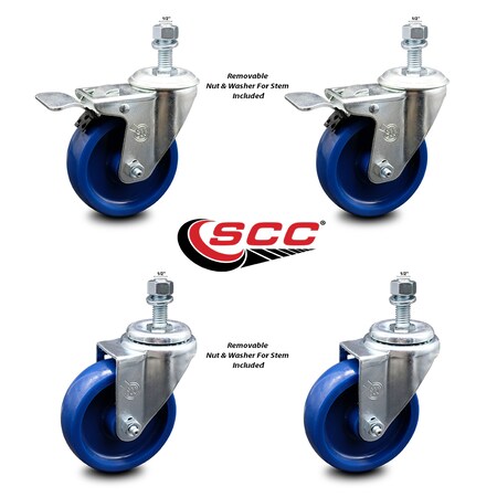 Service Caster 4 Inch Solid Polyurethane Wheel Swivel 1/2 Inch Stem Caster Total Lock Brake, 2PK SCC-TSTTL20S414-SPUS-121315-2-S-2